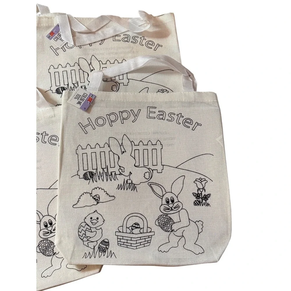 NWT Color Me Tote Bag 4Pcs Cream Canvas Personalize Craft Coloring Activity Kids